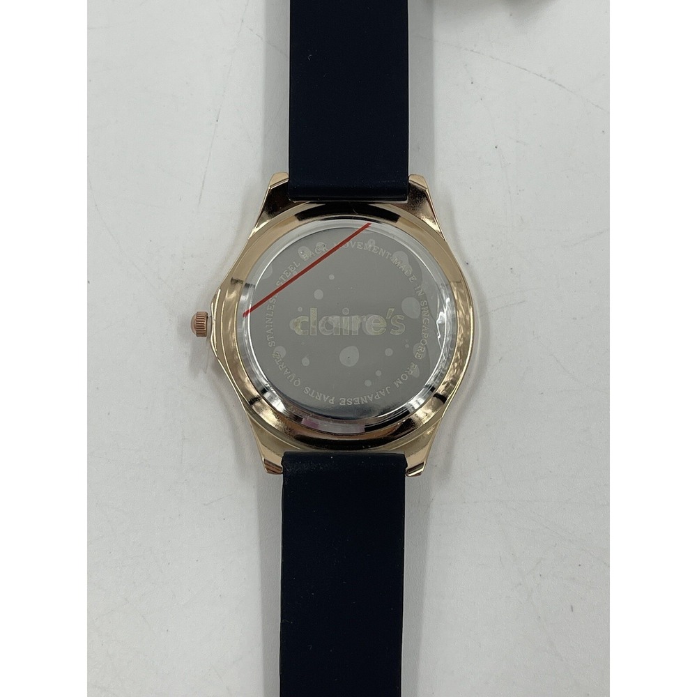 Women's Rose Gold Tone Claire's‎ watch, Black Poly Band Crystal Accents - Picture 3 of 7